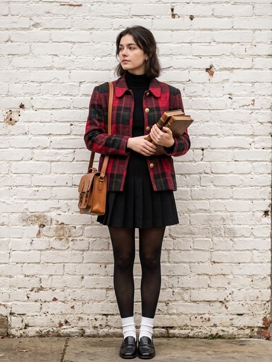 Nygard Collection Jackets & Blazers - Vintage Red Plaid Tweed Jacket Gold Crest Buttons Peter Pan Collar Blazer